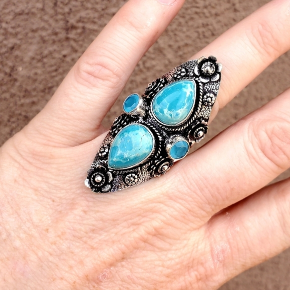 New Mosaic Jasper and Chalcedony 925 Silver Statement Ring. - Picture 5 of 16